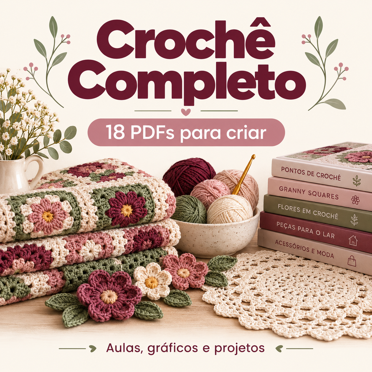Capa Crochê Completo, 18 PDFs